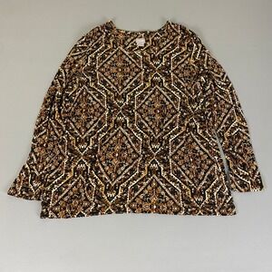 Chico's Blouse Top Women's‎ Size 3 (US XL )  Brown Black Geometric Long Sleeve
